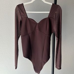 NWT Abercrombie Brown Mesh Sleeve Bodysuit